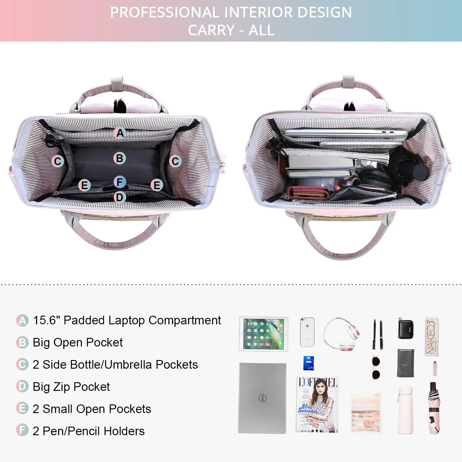 LOVEVOOK Laptop Backpack for Women Fashion Business Computer Backpacks Travel Bags Purse Doctor Nurse Work Backpack with USB Port, Fits 15.6-Inch Laptop Pink-Taro Purple