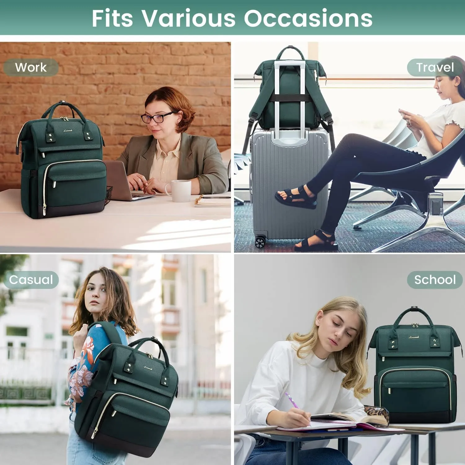 LOVEVOOK Laptop Backpack for Women Fashion Computer Backpack Purse with USB Port Large Travel Backpack Nurse Teacher Bag for Business Work College