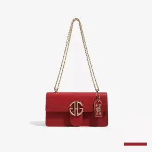 Luxury Leather Flap Gold Monogram Clasp Handbag