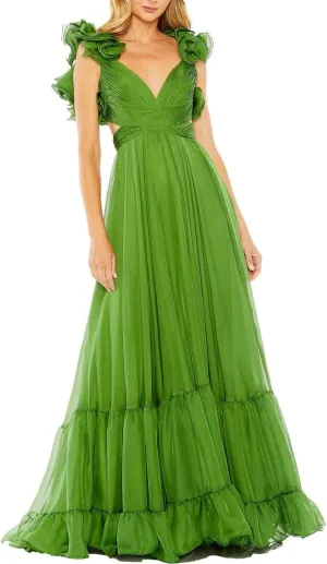 Mac Duggal Womens Chiffon Lace-Up Evening Dress