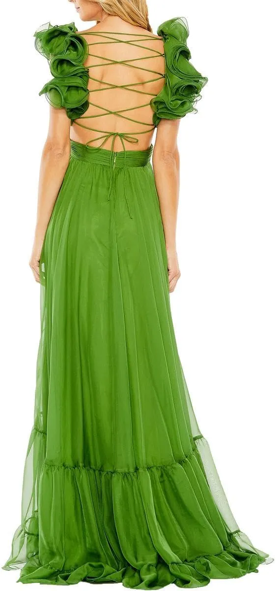 Mac Duggal Womens Chiffon Lace-Up Evening Dress