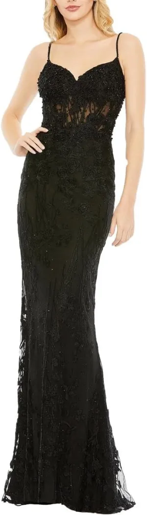 Mac Duggal Womens Lace Corset Evening Dress