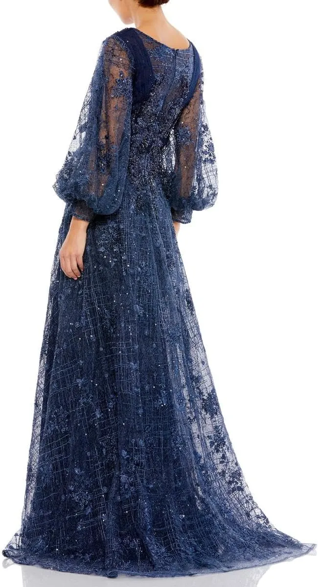 Mac Duggal Womens Lace Embellished Evening Dress