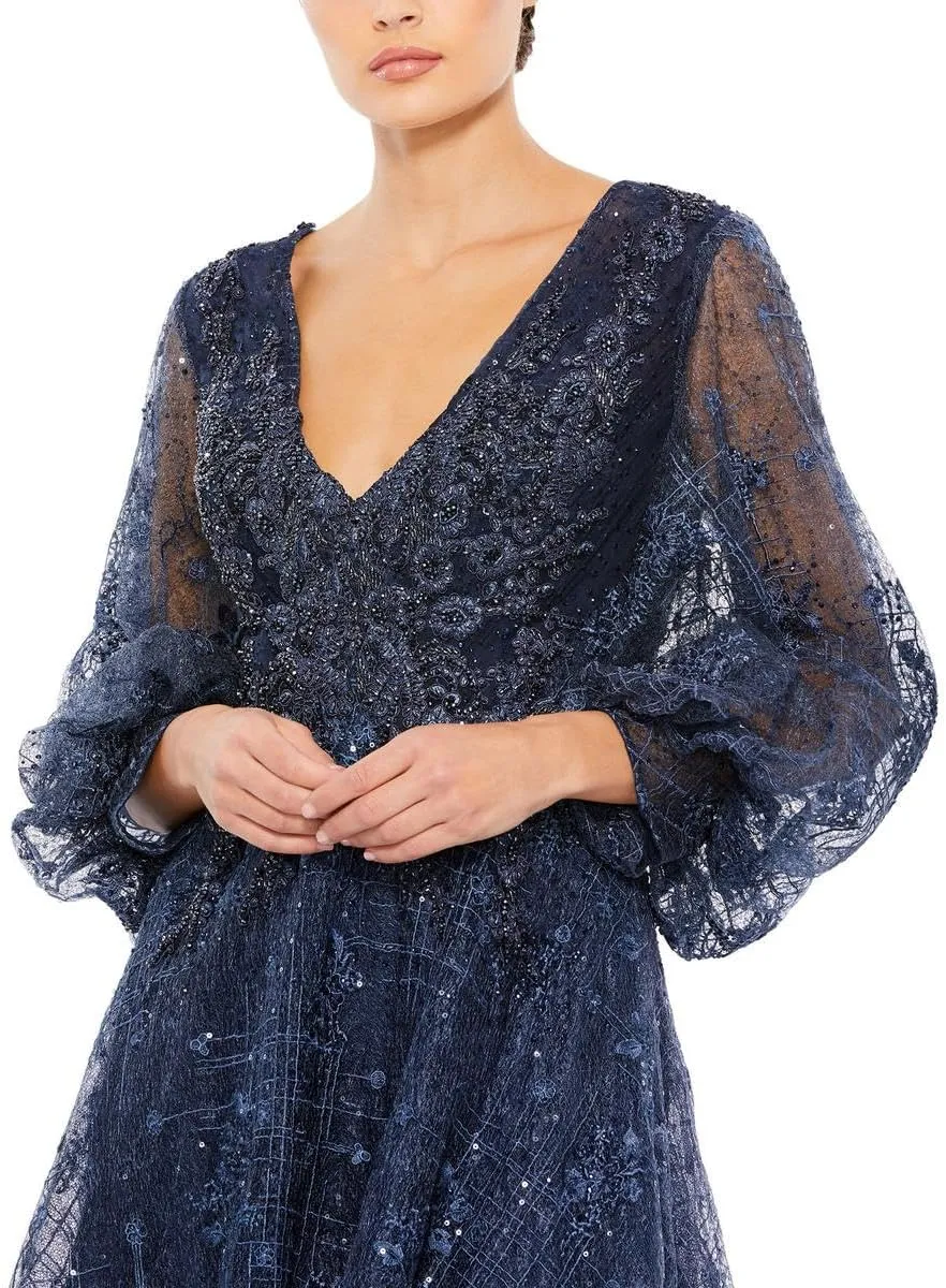 Mac Duggal Womens Lace Embellished Evening Dress