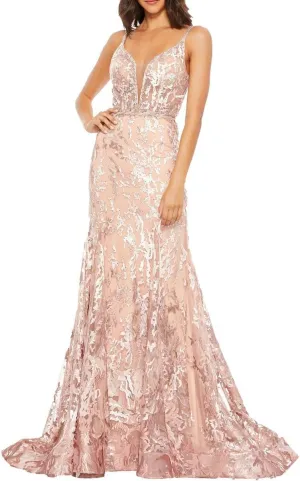 Mac Duggal Womens Lace Embellished Evening Dress