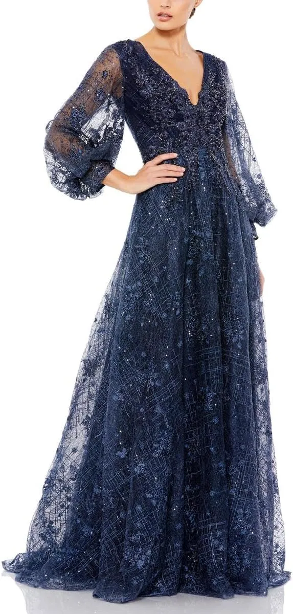 Mac Duggal Womens Lace Embellished Evening Dress