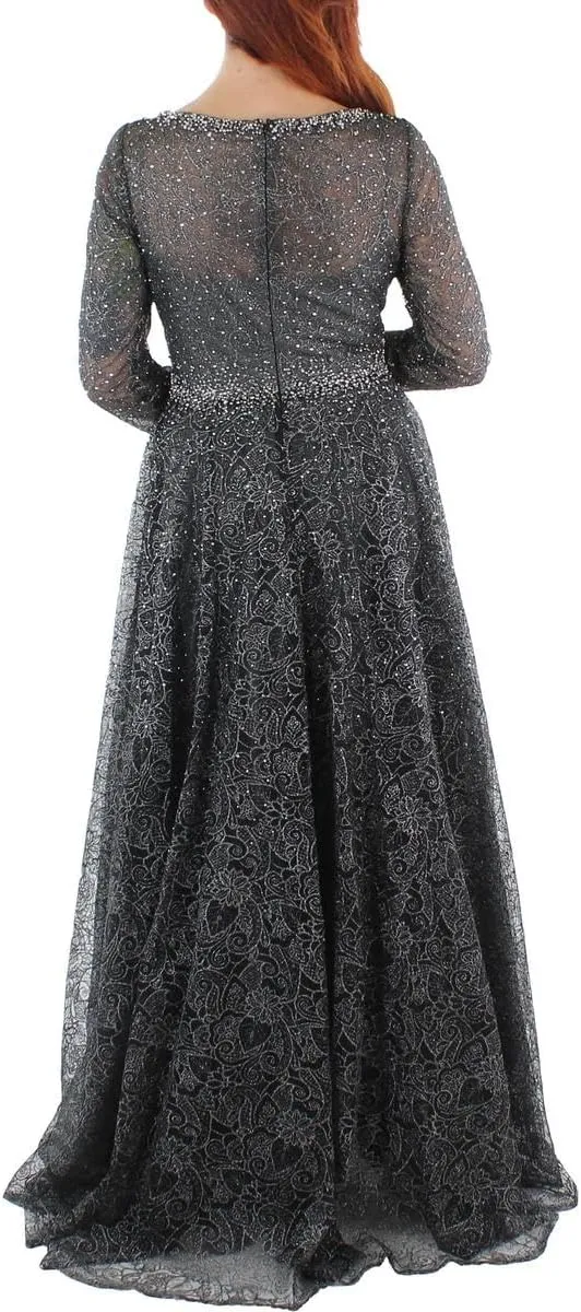 Mac Duggal Womens Lace Overlay Long Evening Dress