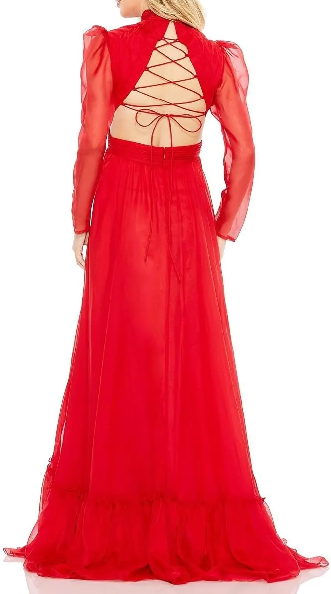 Mac Duggal Womens Lace-Up Chiffon Evening Dress