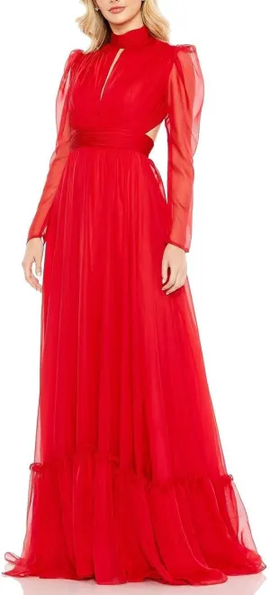 Mac Duggal Womens Lace-Up Chiffon Evening Dress