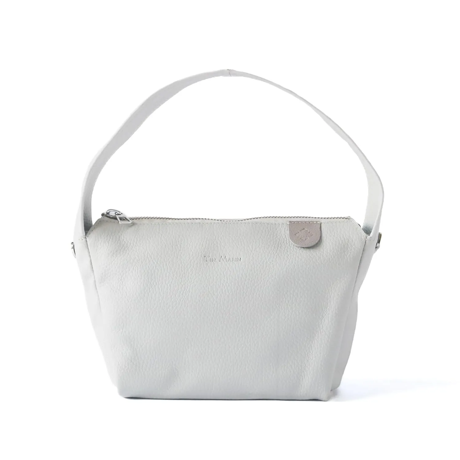 Maina Leather Shoulder Bag - White, Handmade Leather Crossbody Bag, Zip Top, Buttery Soft Cowhide Leather, Adjustable Shoulder to Crossbody Strap
