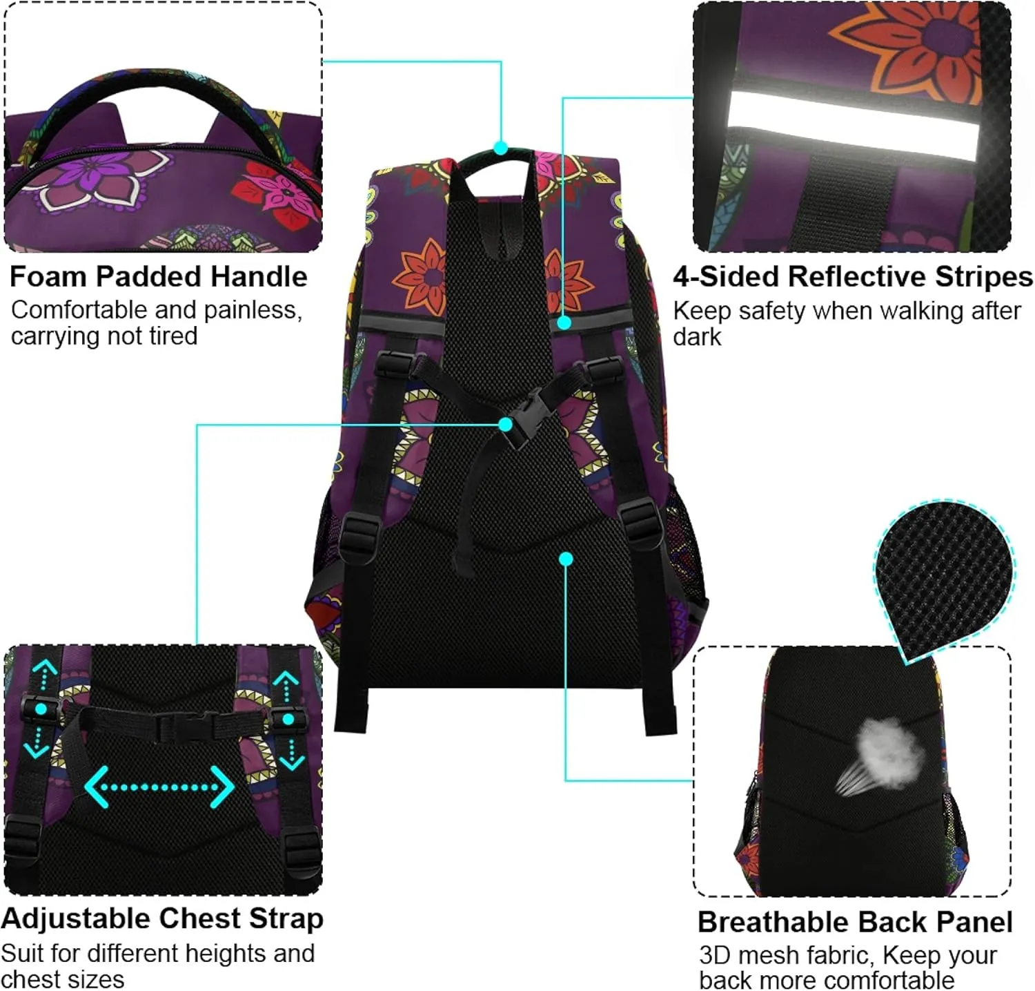 Mandala Boho Owl Backpacks Laptop School Book Bag Lightweight Daypack for Men Women Teens Kids