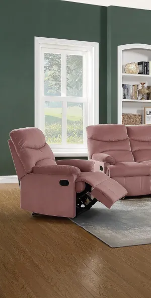 Manual Motion Recliner Chair with Plush Armrest and Tufted Back for Living Room, Velvet Blush Pink Color