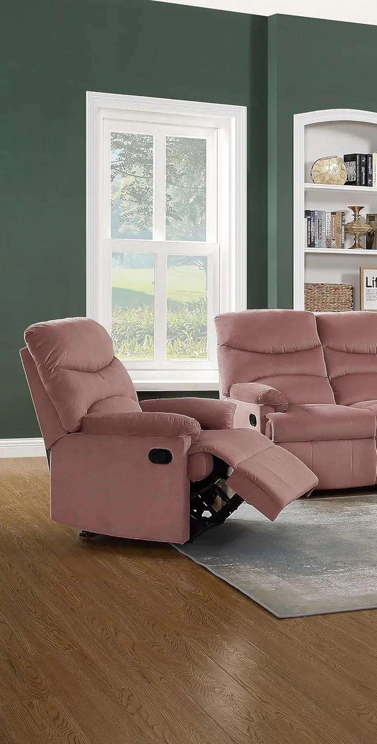 Manual Motion Recliner Chair with Plush Armrest and Tufted Back for Living Room, Velvet Blush Pink Color