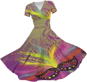 Mardi Gras Dress for Women, 2024 Summer Carnival & Party Maxi Dress with V-Neck & Short Sleeves