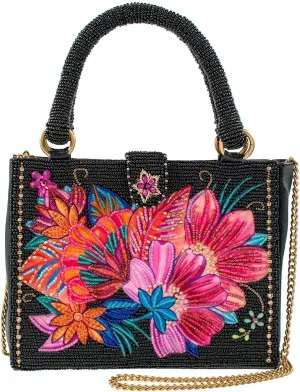 Mary Frances Centerpiece, Black or White Floral Top Handle Crossbody Handbag