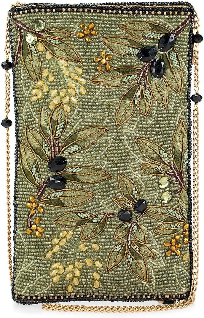 Mary Frances Olive Branch Beaded Crossbody Phone Bag, Green
