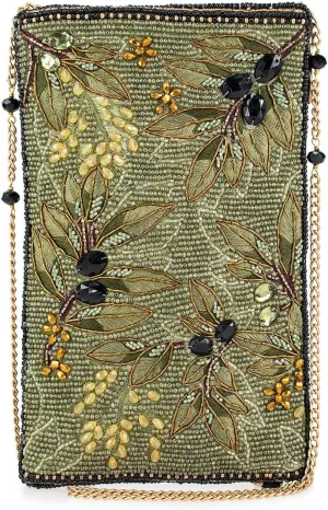 Mary Frances Olive Branch Beaded Crossbody Phone Bag, Green