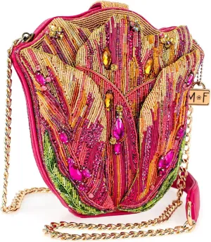 Mary Frances Treasured Tulip Beaded Handbag Flower Shape Crossbody Novelty Bag, Pink