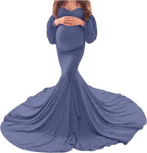 Maternity Dress for Photoshoot, Pregnant Women Off Shoulder Mermaid Baby Shower Maternity Gown for Photography Shooting