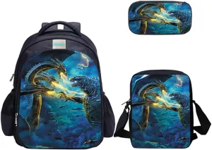 MATMO Monster Dragon Backpack and Lunch Bag Set for Boys, School Backpacks Shoulder Bag Pencil Case (Monster Dragon Backpack Set 13)