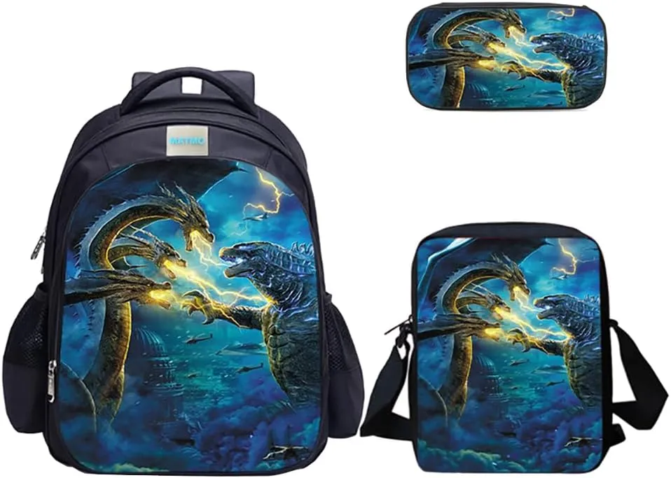 MATMO Monster Dragon Backpack and Lunch Bag Set for Boys, School Backpacks Shoulder Bag Pencil Case (Monster Dragon Backpack Set 13)