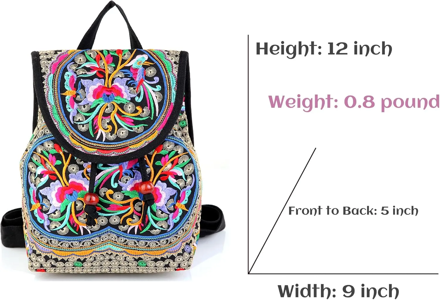 MAZEXY Embroidered Backpack Purse for Women, Boho Elegance Vintage Ethnic Floral Shoulder Handbag