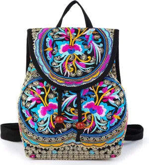 MAZEXY Embroidered Backpack Purse for Women, Boho Elegance Vintage Ethnic Floral Shoulder Handbag