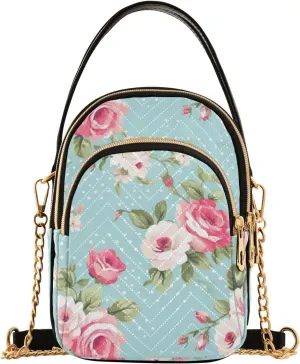 MCHIVER Floral Wallpaper Flower Crossbody Bag for Women Cell Phone Purse Wallet with Removable Chain Shoulder Handbag for Travel Passport Phone Work