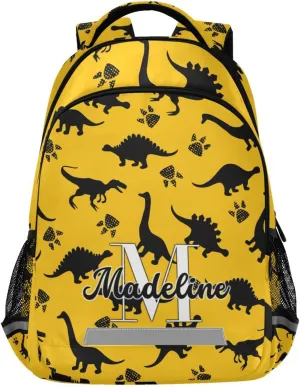 MCHIVER Yellow Dinosaur Personalized Kids Backpack Custom for Boys & Girls 16.7 Inch Backpack for Teen with Adjustable Buckle Backpacks for School & Shopping