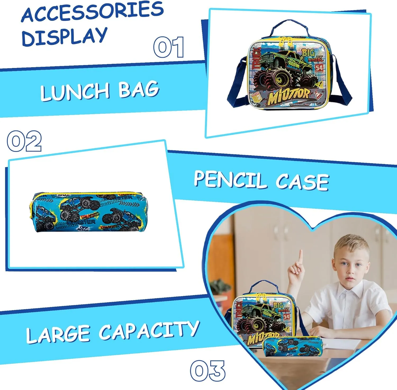 Meetbelify Kids Rolling Backpack with Wheels for Boys Rolling Backpacks with Lunch Box for Elementary School Students 3 in 1 Travel Luggage Suitcase for Boys Age 8-10