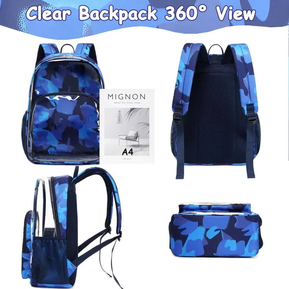 Meisohua Clear Backpacks for School Heavy Duty Transparent See Through Clear Backpack Stadium Approved Clear Bookbag for Boys College School Clear Backpack for Concert Work Sport Travel