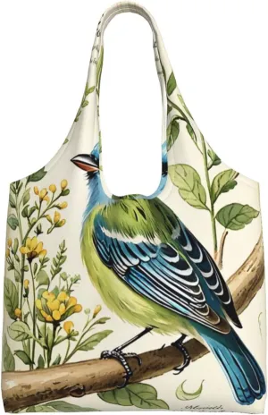 Melodious Songbird Print Canvas Tote Bag for Women, Large Capacity Casual Shoulder Handbags for Work Travel Shopping