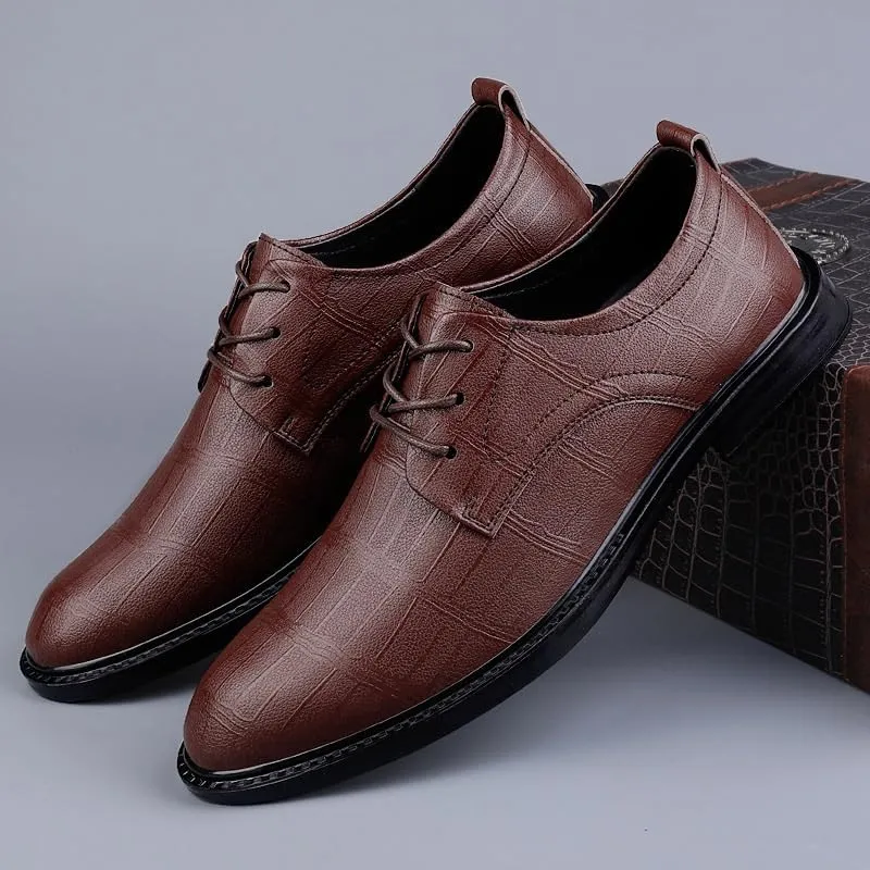 Men Dress Oxford Shoes Classic Lace Up Office Breathable Top-Grain Leather Non Slip Rubber Sole Low Top Shoe for Casual Wedding Party Prom