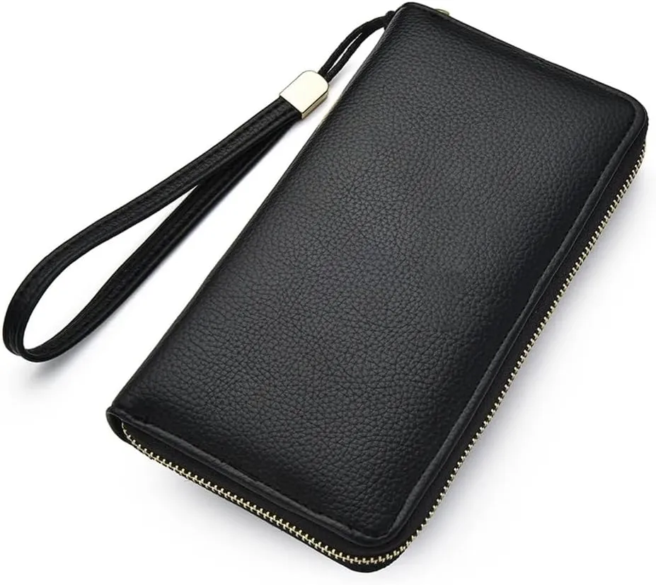 Men's Long Handbags Metal Decoration Multifunctional Large Capacity With Handle Strap Handbag Zipper Wallet purse