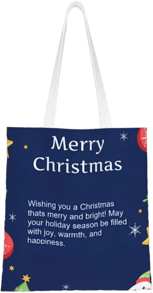 Merry Christmas Tree Snowflake Canvas Tote Bag for Women Reusable Grocery Shoulder Bags Shopping Handbags
