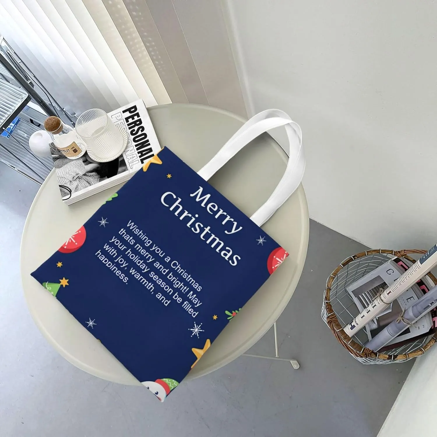 Merry Christmas Tree Snowflake Canvas Tote Bag for Women Reusable Grocery Shoulder Bags Shopping Handbags