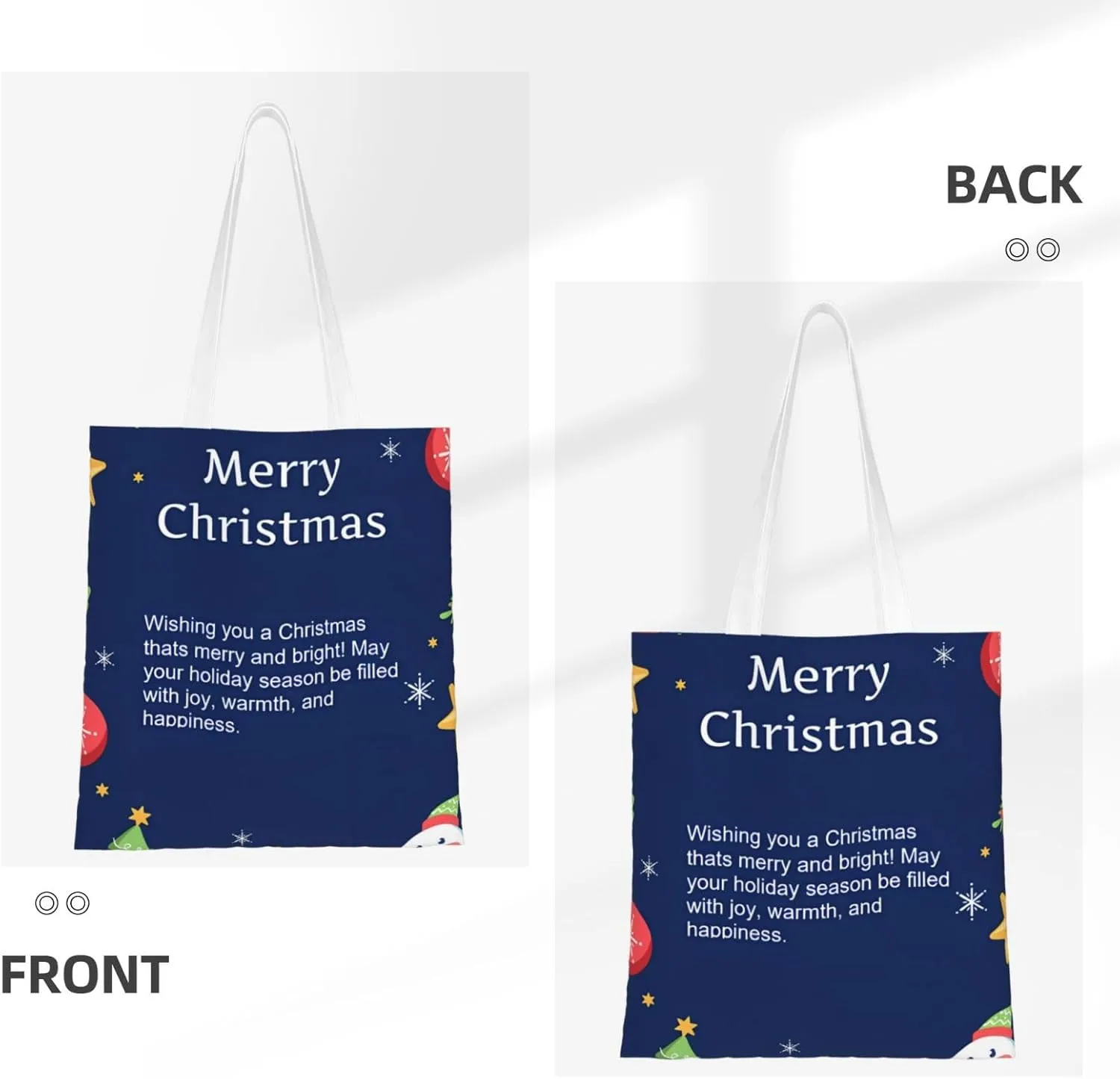 Merry Christmas Tree Snowflake Canvas Tote Bag for Women Reusable Grocery Shoulder Bags Shopping Handbags