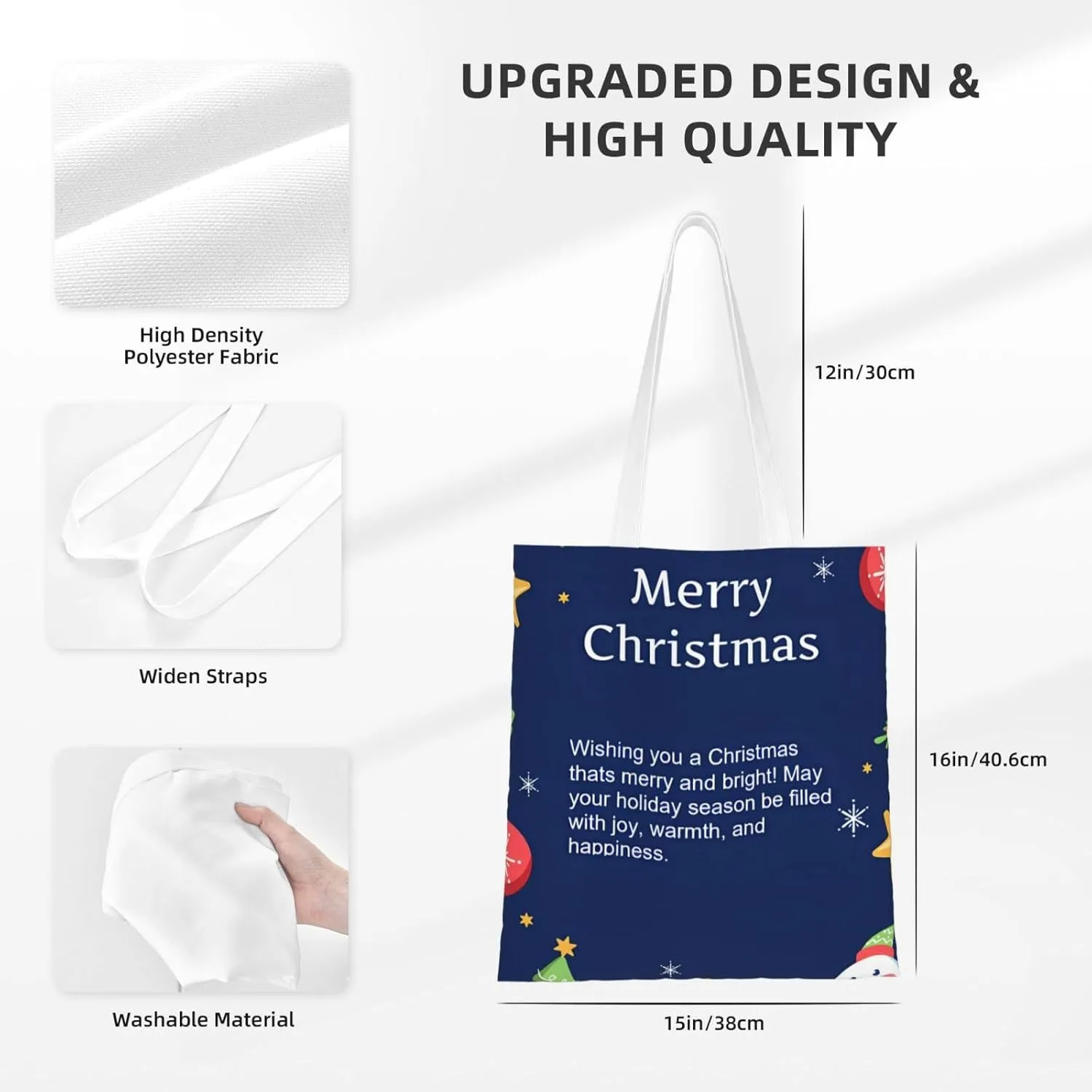 Merry Christmas Tree Snowflake Canvas Tote Bag for Women Reusable Grocery Shoulder Bags Shopping Handbags