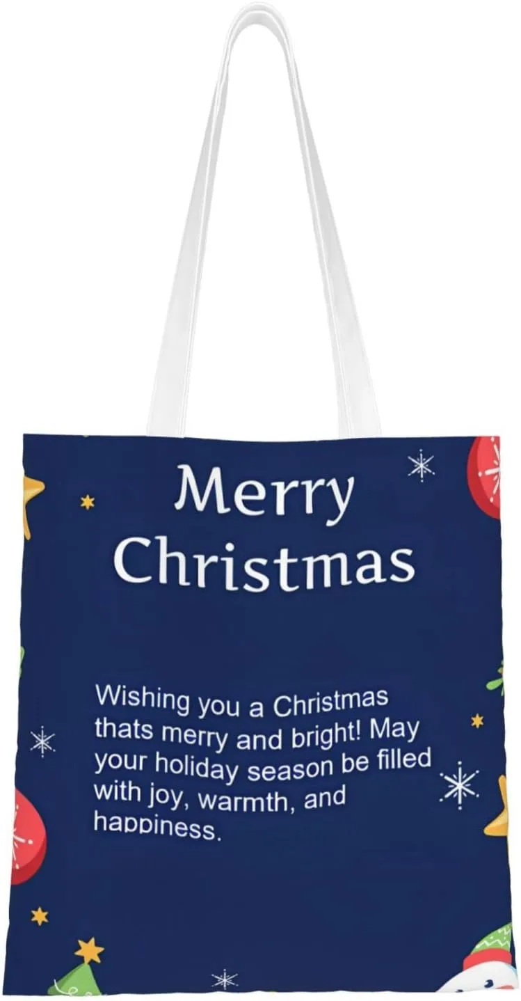 Merry Christmas Tree Snowflake Canvas Tote Bag for Women Reusable Grocery Shoulder Bags Shopping Handbags