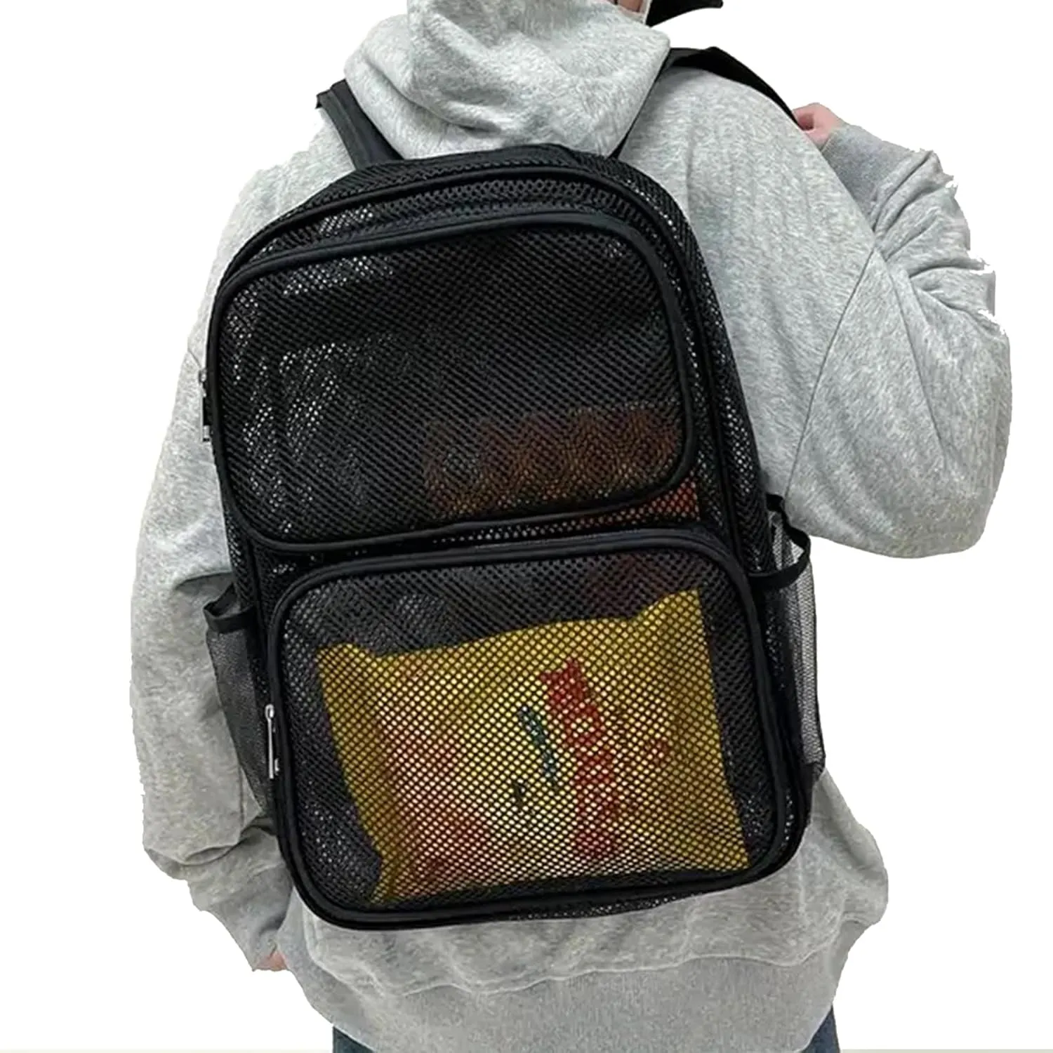 Mesh Backpack for School Heavy Duty Mesh Book bag Mesh See Through Backpack for School Beach, Travel
