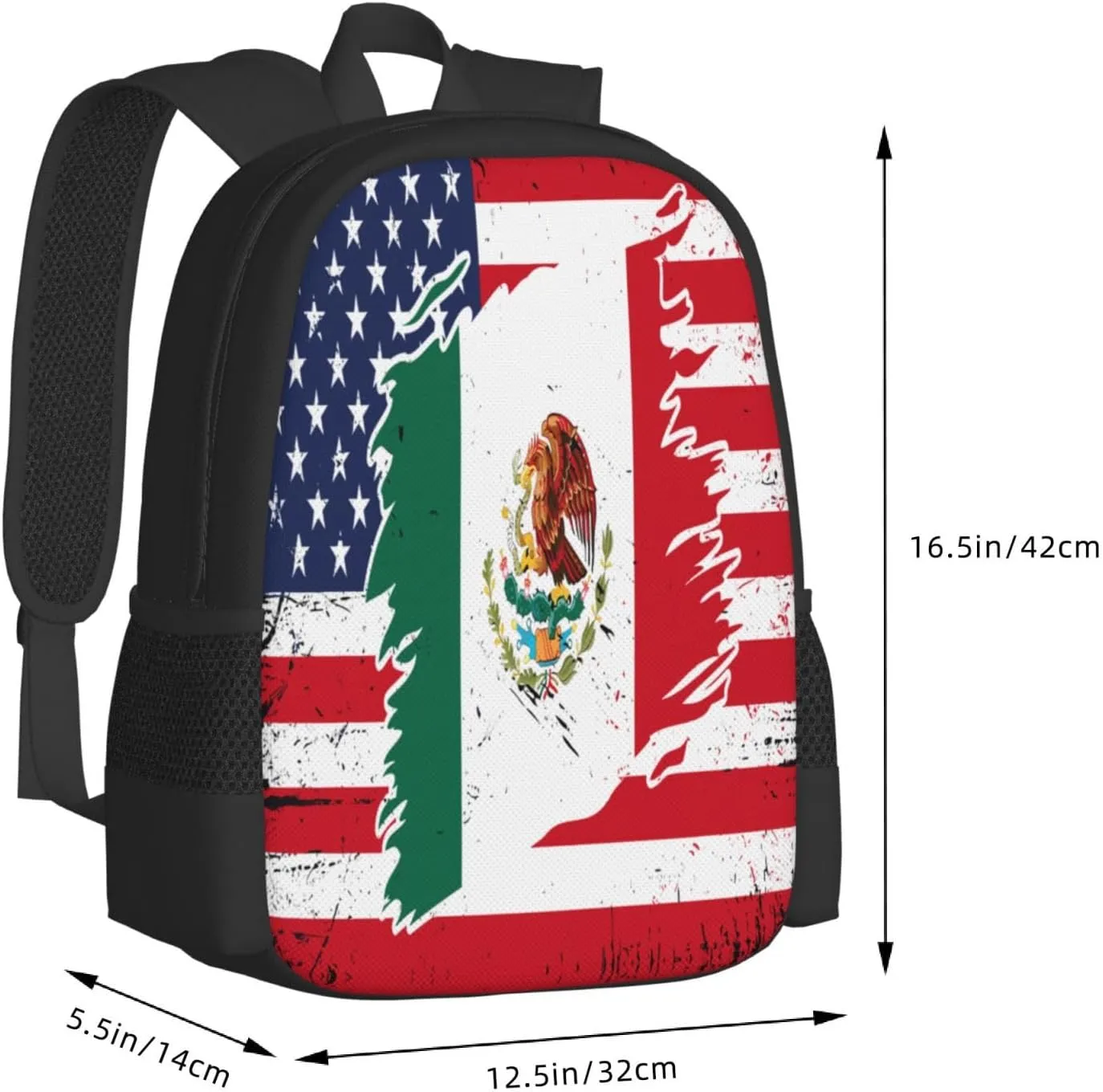 Mexican American Flag Travel Backpack Casual Backpacks 15 Inch Laptop Back Pack Lightweight Rucksack Outdoor Sport Daypack Large Bags for Working Camping Hiking
