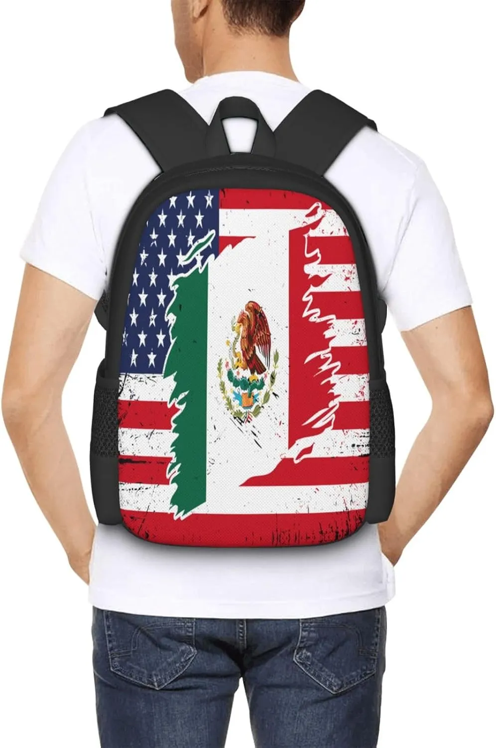 Mexican American Flag Travel Backpack Casual Backpacks 15 Inch Laptop Back Pack Lightweight Rucksack Outdoor Sport Daypack Large Bags for Working Camping Hiking
