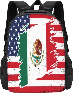 Mexican American Flag Travel Backpack Casual Backpacks 15 Inch Laptop Back Pack Lightweight Rucksack Outdoor Sport Daypack Large Bags for Working Camping Hiking