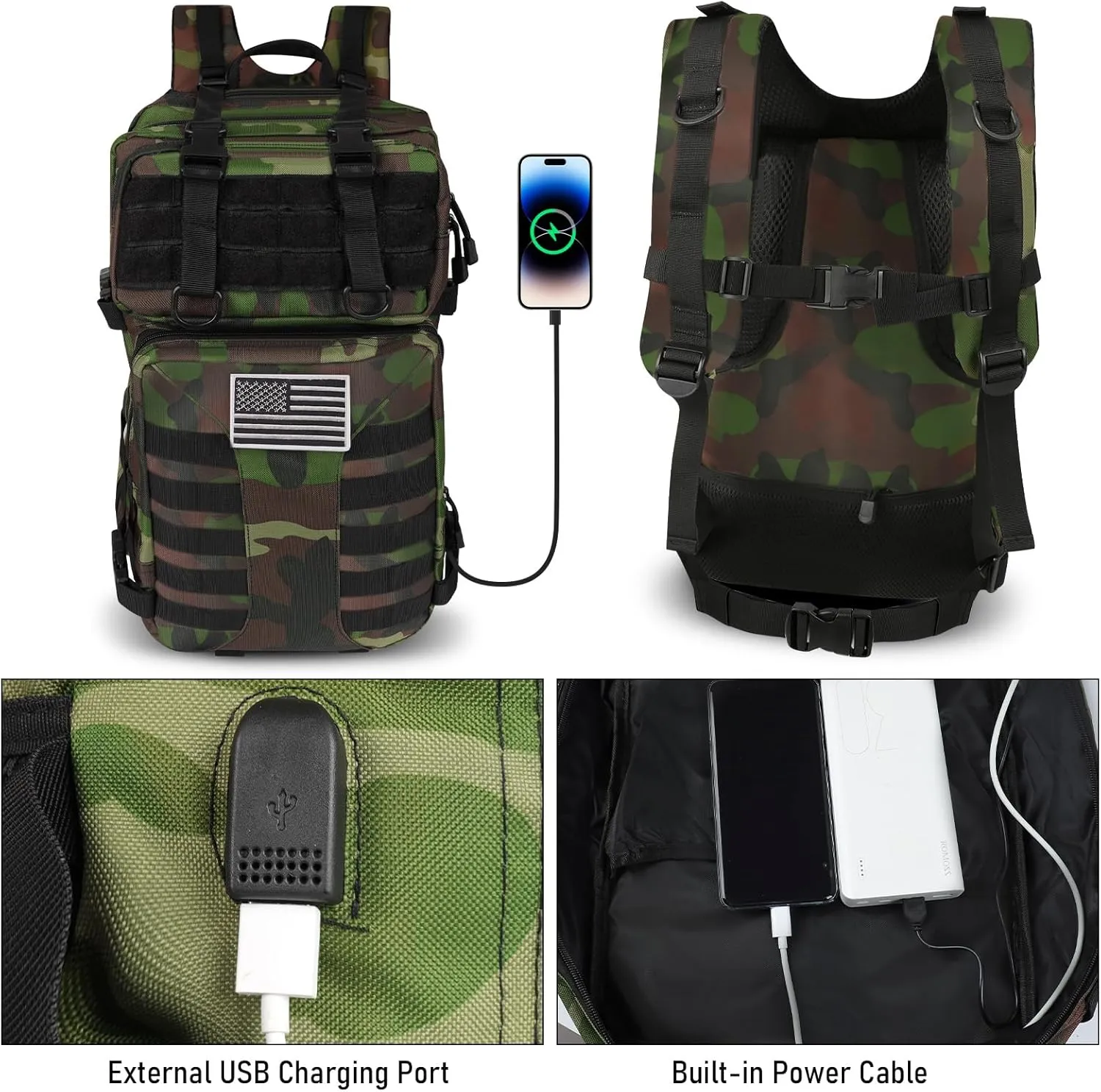 Military Tactical Backpack for Men - 45L Large Assault Tactical Backpacks Molle Hiking Pack 3 Days Bug Out Bag - Waterproof Tactical Rucksack for Camping/Traveling/Gym/Fishing - Green Camo