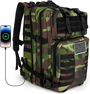 Military Tactical Backpack for Men - 45L Large Assault Tactical Backpacks Molle Hiking Pack 3 Days Bug Out Bag - Waterproof Tactical Rucksack for Camping/Traveling/Gym/Fishing - Green Camo