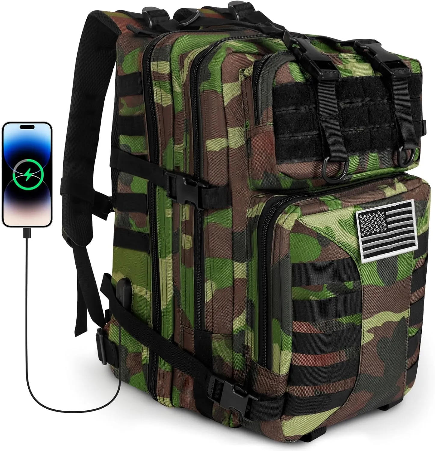 Military Tactical Backpack for Men - 45L Large Assault Tactical Backpacks Molle Hiking Pack 3 Days Bug Out Bag - Waterproof Tactical Rucksack for Camping/Traveling/Gym/Fishing - Green Camo