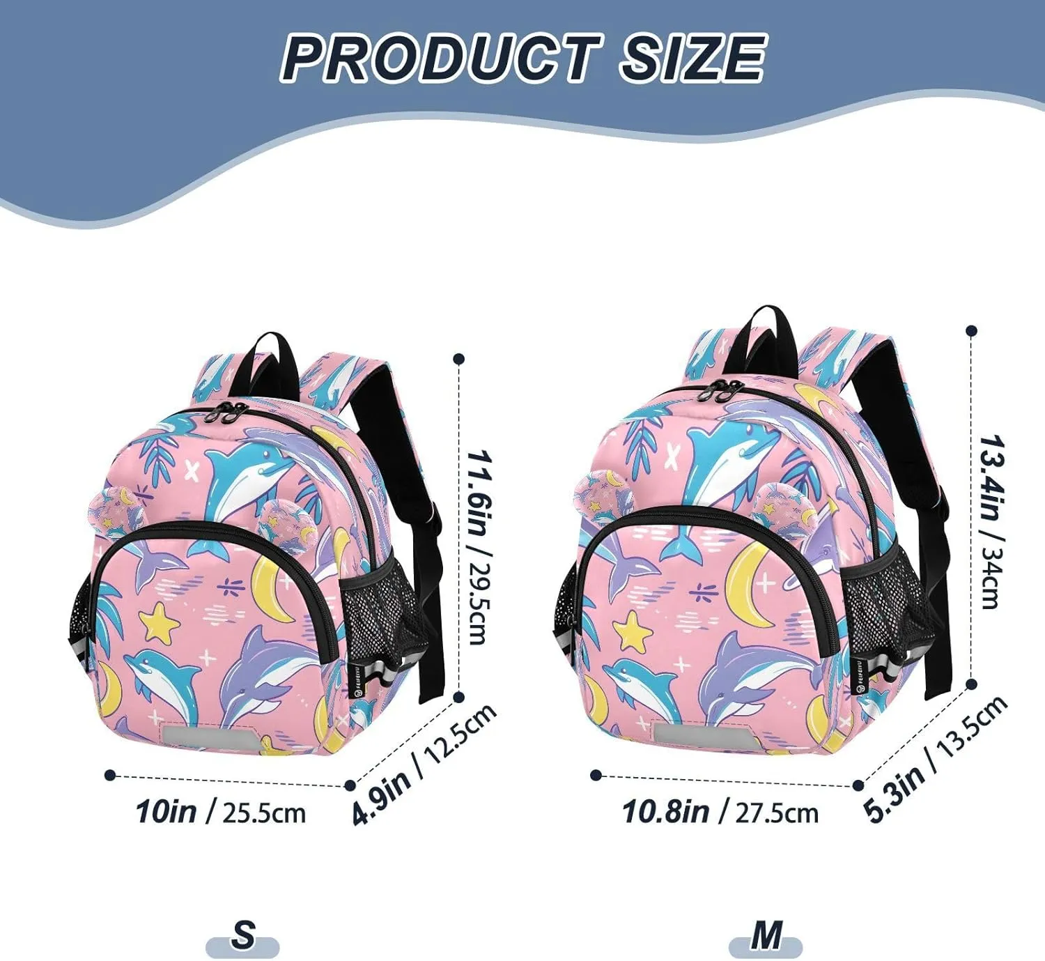 Mini Backpack Child Backpacks Toddler Backpack Travel Bag Pink Palm Jump Dolphin for Kindergarten Elementary Boys Girls