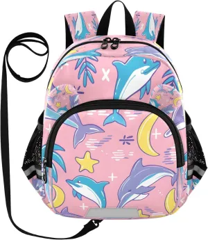 Mini Backpack Child Backpacks Toddler Backpack Travel Bag Pink Palm Jump Dolphin for Kindergarten Elementary Boys Girls