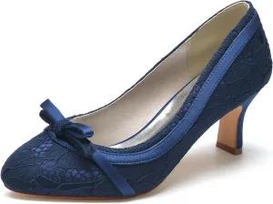 Minishion Bridal Shoes for Wedding Womens Slip-on Lace Evening Prom Pumps with Bowknot BR113
