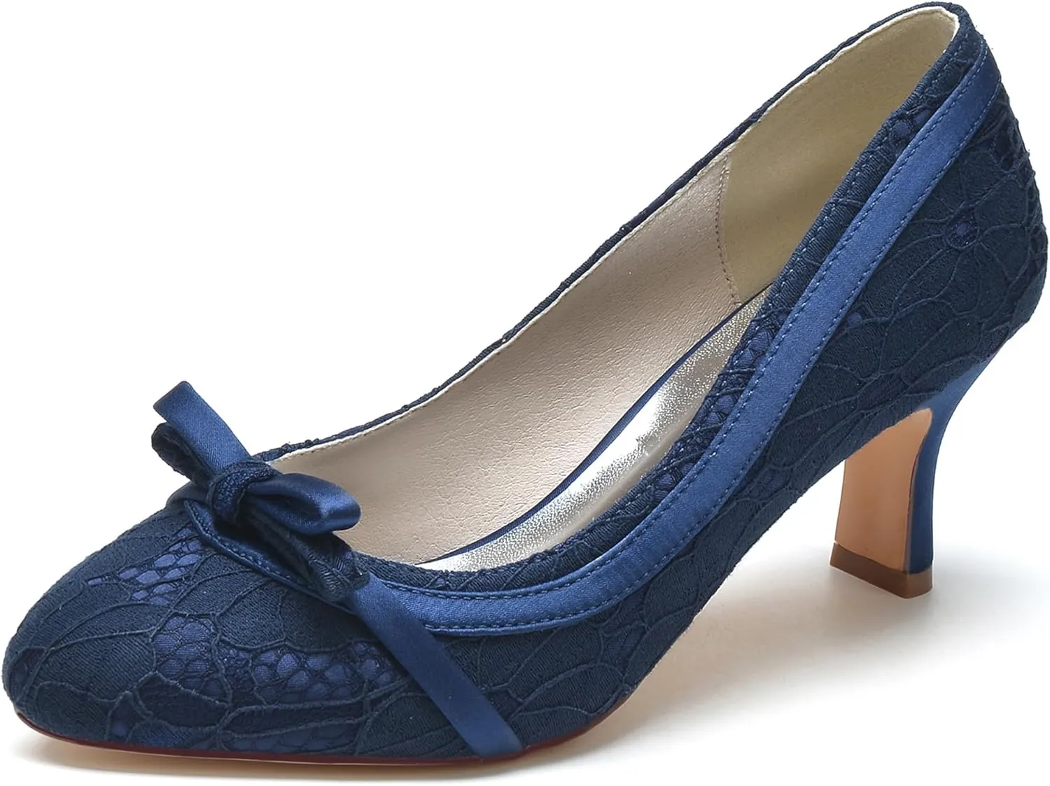 Minishion Bridal Shoes for Wedding Womens Slip-on Lace Evening Prom Pumps with Bowknot BR113